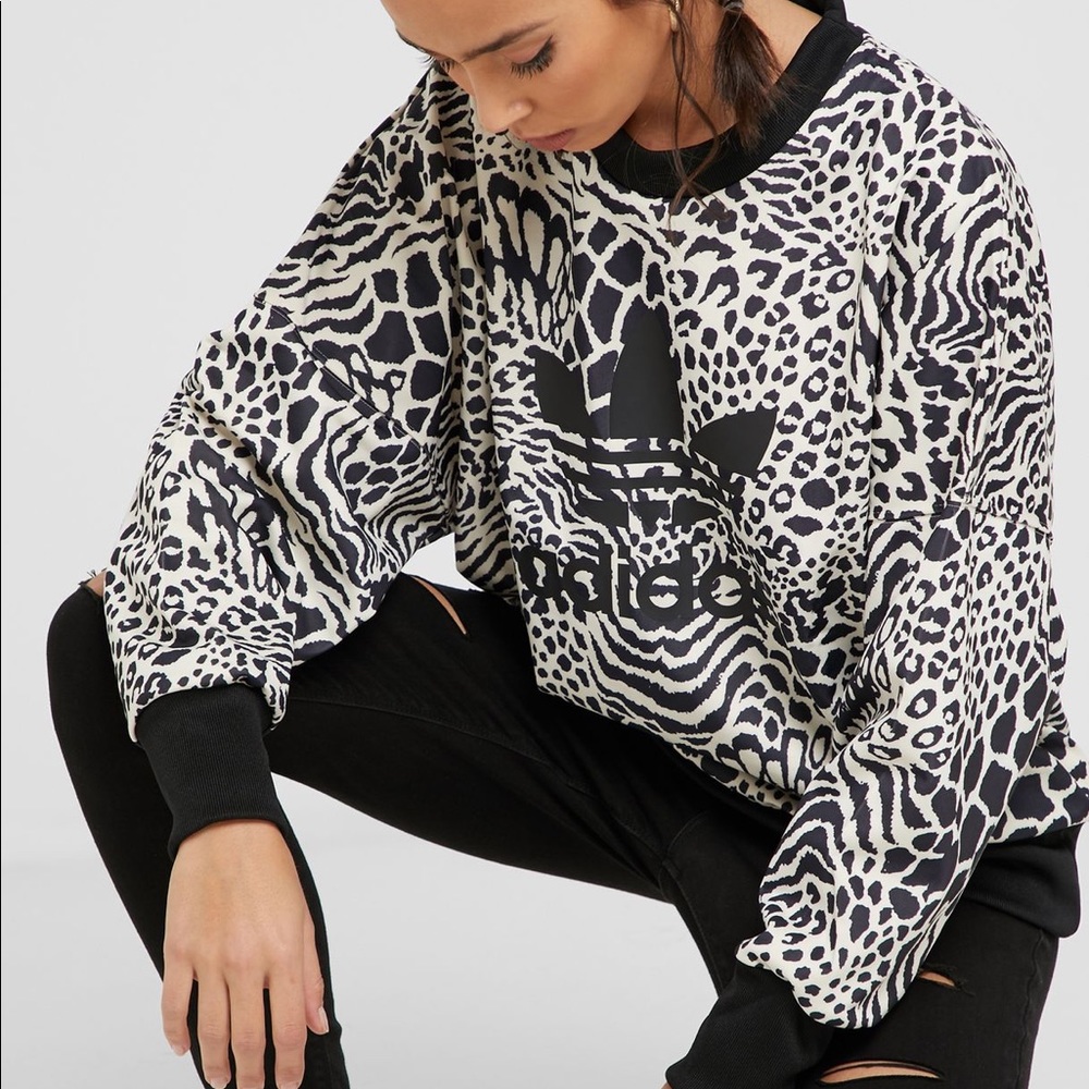 Adidas Leopard Oversized Pullover Sweatshirt - EUC
